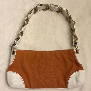 Chanel orange and white Olsen Pochette purse